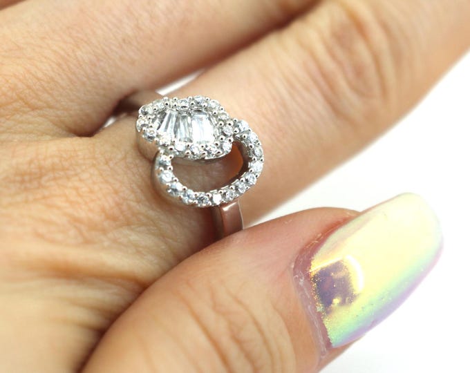 Vintage Heart Leaf Shape Inlaid CZ Ring 925 Sterling Silver RG 2514