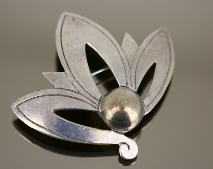 Vintage Scroll Flower Floral Open Design Brooch Sterling Silver 925 BB 1761