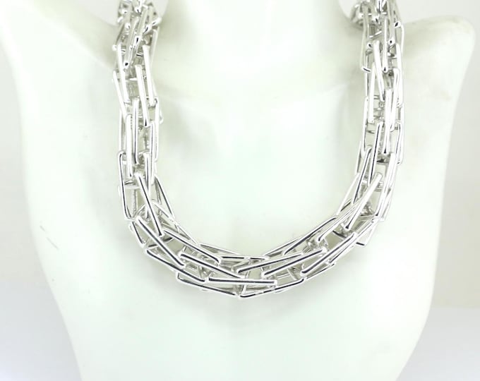 Vintage Chunky Snake Articulated Long Links Chain Design Necklace 925 Sterling Silver NC 1046