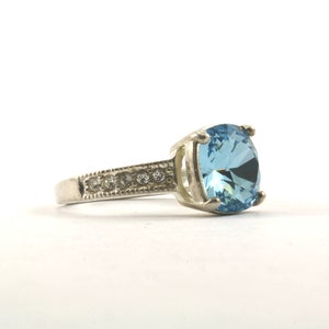Vintage Size 7  Women&#39;s Cushion Cut Blue Color Crystal Ring 925 Sterling Silver RG 2403-E