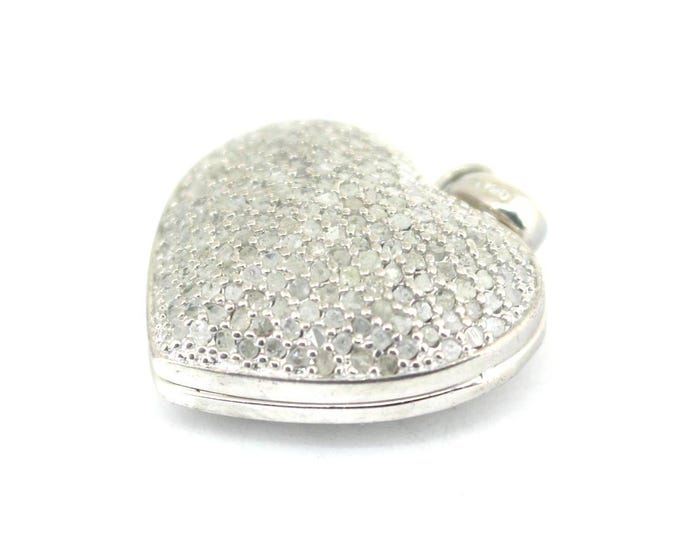 Vintage Love Heart Locket Inlaid Real Natural Diamond Design Pendant 925 Sterling  PD 2099