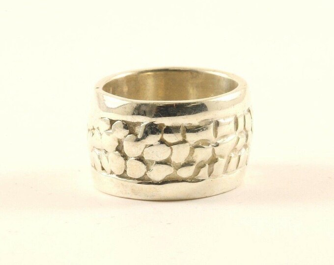 Vintage Textured Design Wide Band Ring 925 Sterling RG 3688
