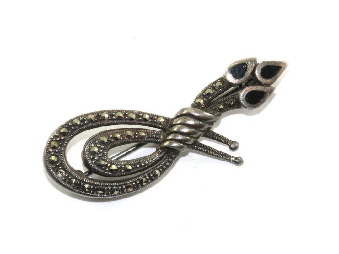 Broche Florale Vermeil Années 30/40 Marcassites Poinçon Crabe France - Occasion
