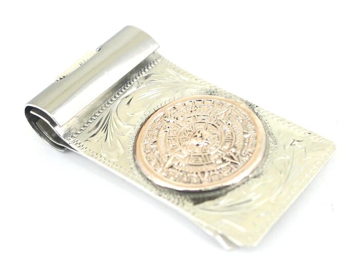 Vintage Mexico Aztec Calendar Plata De Jalisco Guad Tie Clip 925 Sterling Silver OT 307