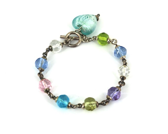 Vintage Multicolor Beads Toggle Clasp Bracelet 925 Sterling BR 245