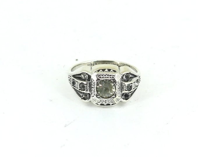 Vintage Size 4 Sparkling Lemon Yellow Crystal CZ Clark and Coombs Ring 925 Sterling Silver RG 1760