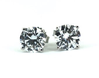 Certified 4.04 CTW Lab Grown Diamond Stud Earrings E VS1 Ideal Cut, 14K Gold, 2.01 & 2.03 CT IGI Certified Round Diamonds