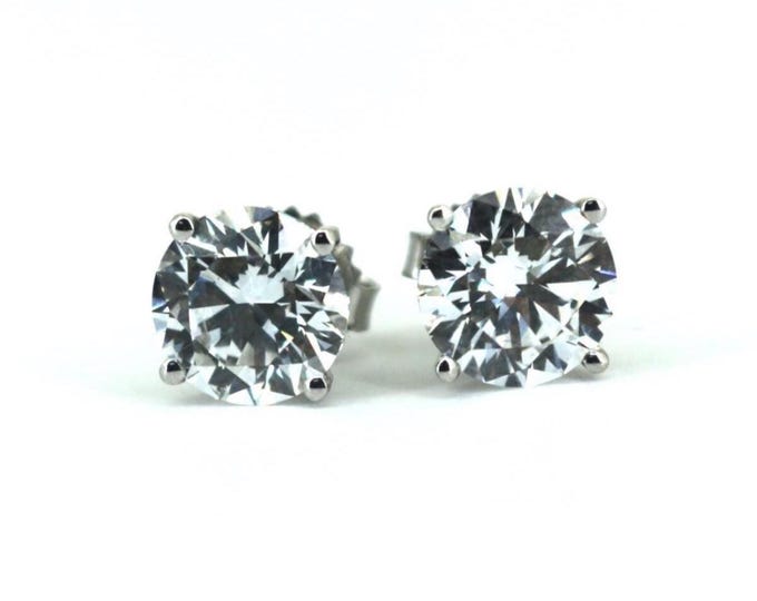 Certified 4.04 CTW Lab Grown Diamond Stud Earrings E VS1 Ideal Cut, 14K Gold, 2.01 & 2.03 CT IGI Certified Round Diamonds