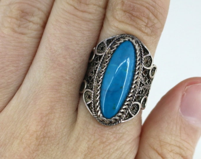 Vintage Size 7 Blue Stone Ring 925 Sterling Silver Rg 3231