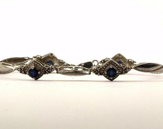 Vintage Sapphire Crystal Cz Tennis Bracelet Sterling Br 2079(123759773703)