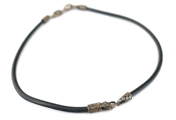 Vintage Men's Black Leather Cord Design Necklace … - image 3