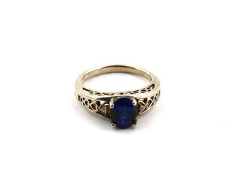 Vintage Sterling Silver Royal Ring Deep Blue Crystal CZ Size 7.25 RG 132U