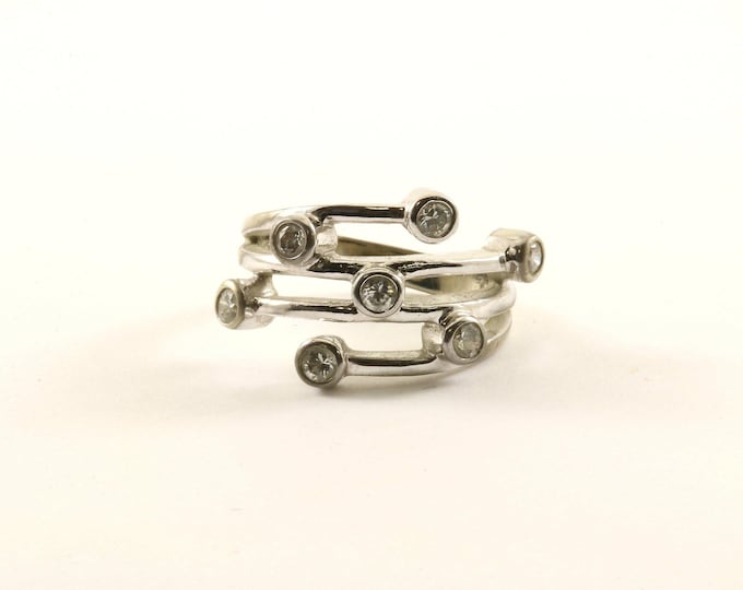Vintage Crystals CZ Overlap Design Ring 925 Sterling RG 3593