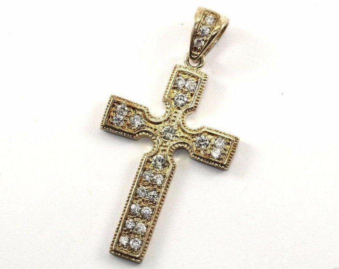 Vtg Crystals Ornate Gold Tone Cross Pendant 2.5 In 925 Sterling Pd 956(273772197909)