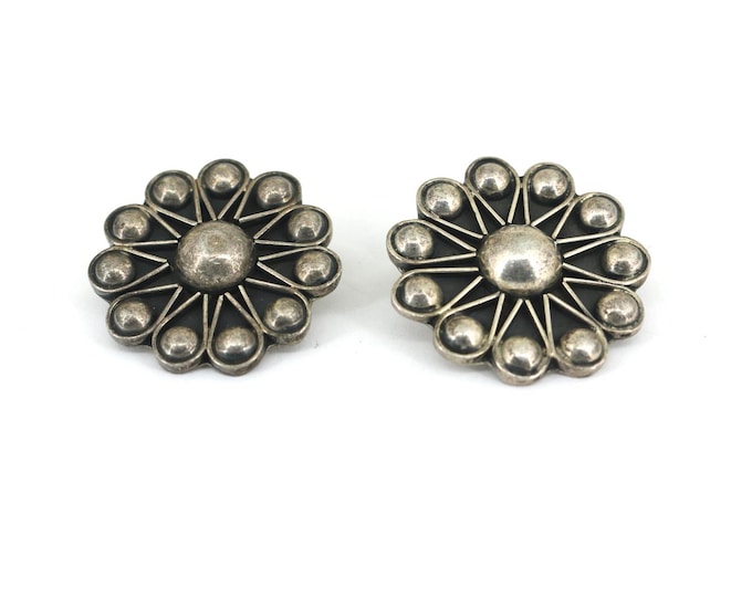 Vintage Mexico TS-79 Dome Clip On Hoop Earrings Sterling Silver ER 1625
