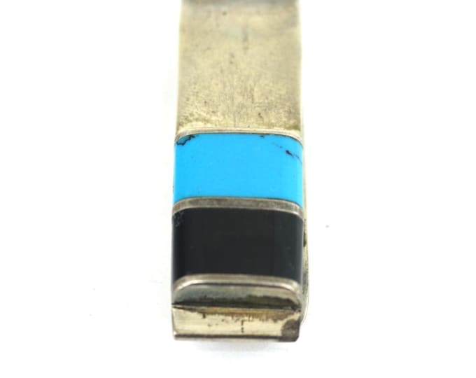 Vintage Mexico Turquoise & Onyx Money Clip Holder 925 Sterling Silver OT 101