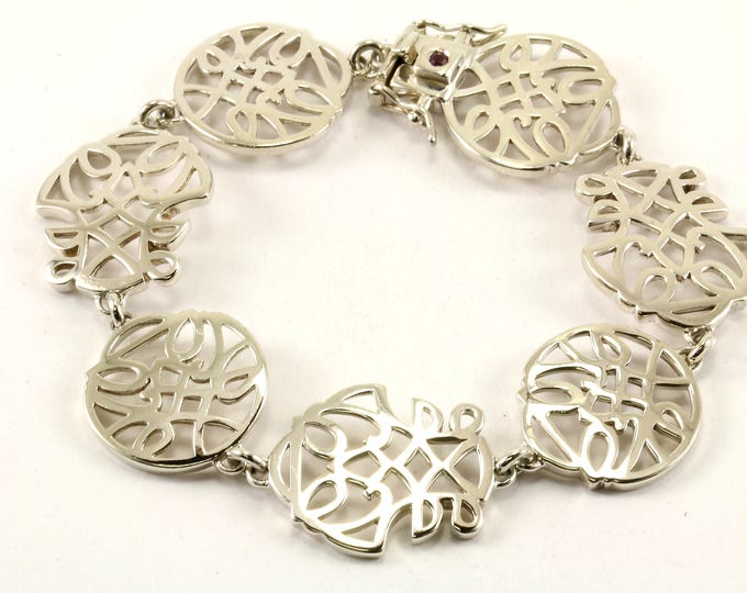 Vintage Floral Design Link Bracelet 925 Sterling BR 2065
