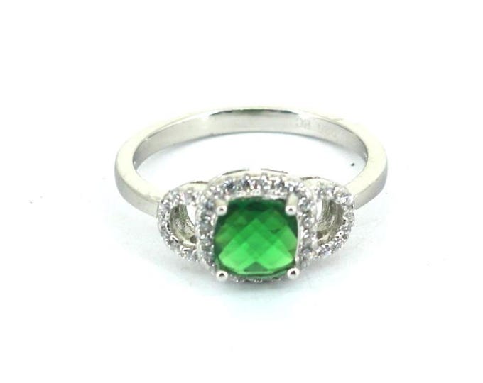 Vintage Size 7 Sparkling Dark Green Crystals CZ Cocktail Design Ring 925 Sterling Silver RG 4666