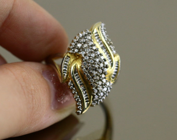 Vintage Size 7 Scroll Beads Beaded Two Tone Edgy Design Ring 925 Silver RG 2260