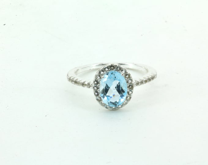 Size 6.25  Blue Crystal Ring 925 Sterling Silver RG 2254