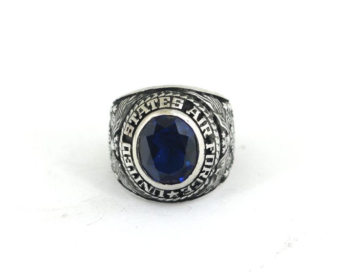 Vintage 1940's United States Air Force Class Inlaid Blue CZ 925 Sterling RG 4606