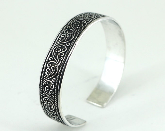 Vintage Indonesia BA Bali Ornate Filigree Cuff Bracelet Sterling Silver BR 2631