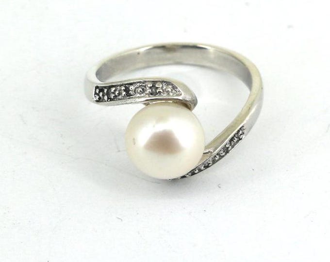 Vintage Size 7 Beads Beaded Pearl CZ Crystals Imitation Ring 925 Sterling RG 4667