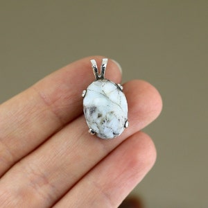 Vintage Oval Shape Simple White Dendritic Agate Stone Design Pendant 925 Sterling PD 2307
