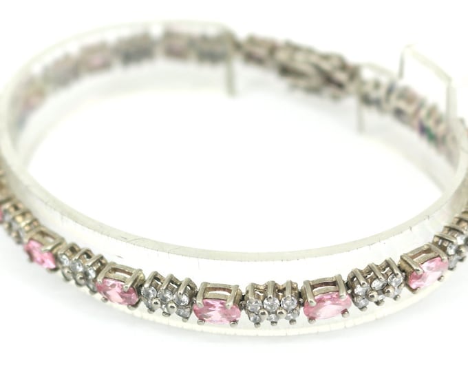 Vintage White and Pink Tennis Bracelet Sterling Silver BR 3066