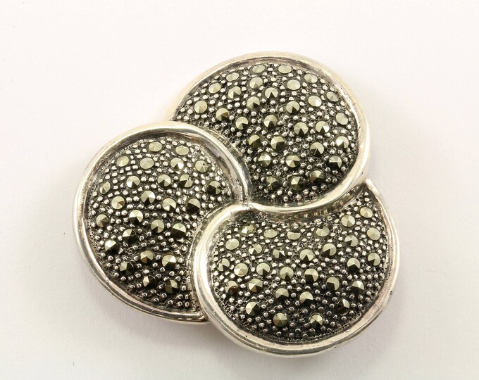 Vintage Three Circle Design Elegant Marcasite Pin/Brooch 925 Sterling BB 859