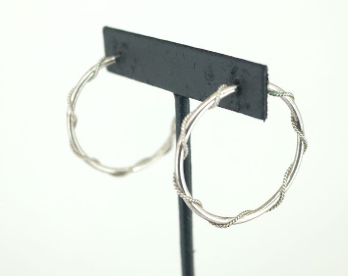 Vintage Large Wrapped  Textured Hoop Earrings 925 Sterling Silver ER 1607