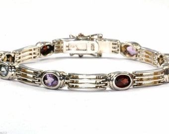 Bracelet vintage à trois maillons, cristaux multicolores, 925 sterling Br 945