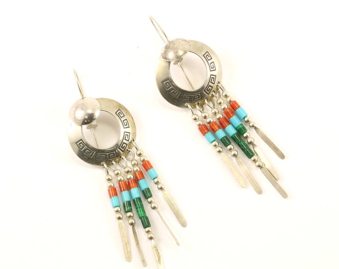 Vintage TK Signed Multi Color Drop Dangle Earrings Sterling Silver ER 64
