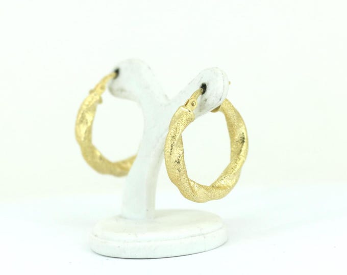 Vintage Shimmering 14K Gold Italian Elegant Twisted Hoop Earrings 14K Gold ER 1481