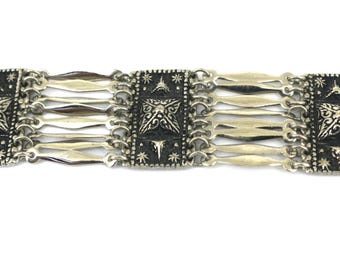 Vintage Mexico Handcrafted Panel Design Link Bracelet 925 Sterling BR 238