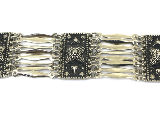 Vintage Mexico Handcrafted Panel Design Link Bracelet 925 Sterling BR 238