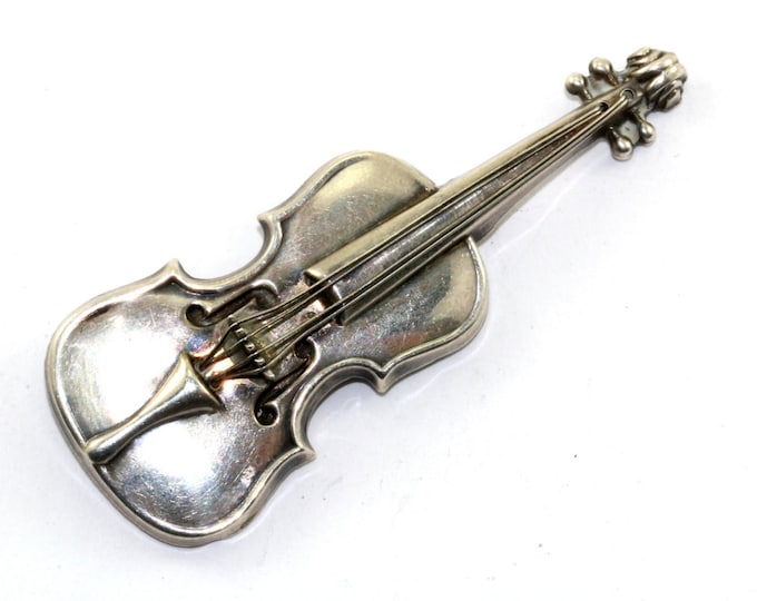 Vintage Beau Sterling Violin Brooch 925 Sterling BB 015