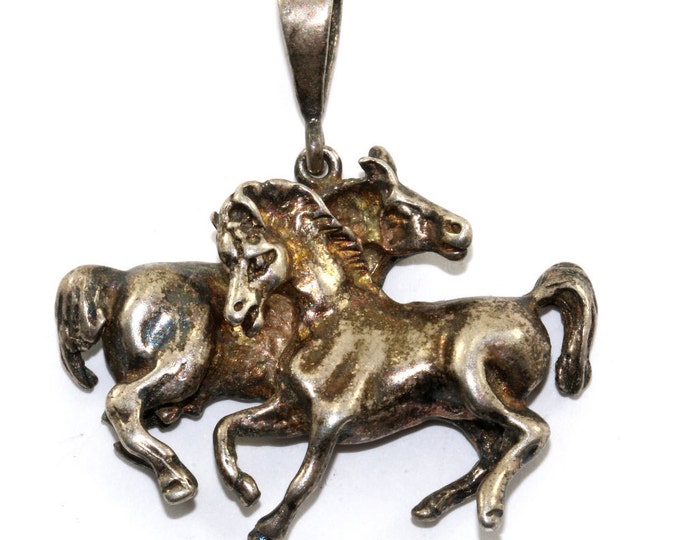 Vintage Two Horses Pendant 925 Sterling Silver PD 129