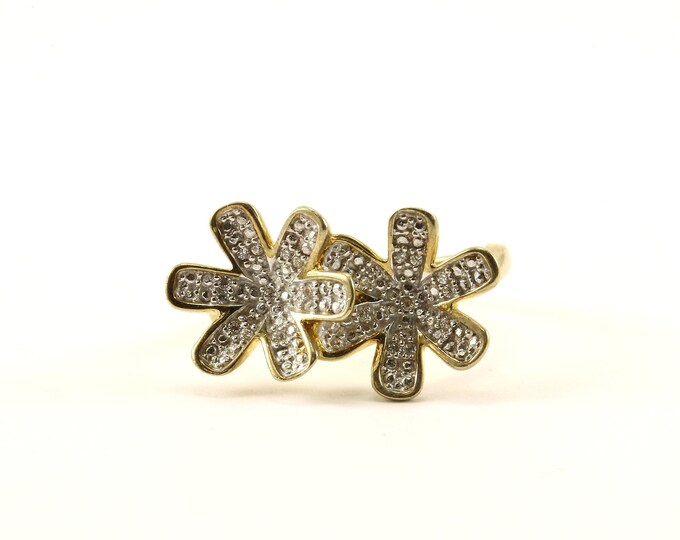 Vintage Beautiful Flower Floral Crystals Gold Tone Cocktail Design Ring 925 Sterling RG 1818