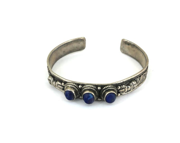 Vintage  Lapis Lazuli Stone  925 Sterling Silver Cuff Bracelet BR 208