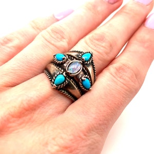 Dimensione vintage 7 pietra turchese blu / Moonstone Design Ring / Carolyn Pollack Design Ring / 925 Sterling Silver Ring / RG 1205G