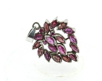 Vintage Purple Crystals CZ Flower Shape Pendant 925 Sterling Silver PD 122L