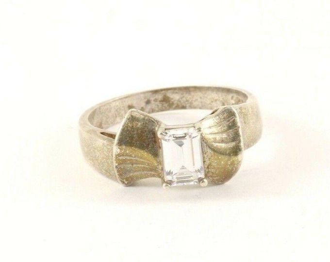 Vintage Silver Crystal Bow Shape Design Ring 925 Sterling Silver RG 3816