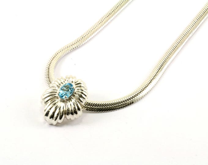 Vintage Aquamarine Flower Shape  Necklace 925 Sterling Silver NC 1444