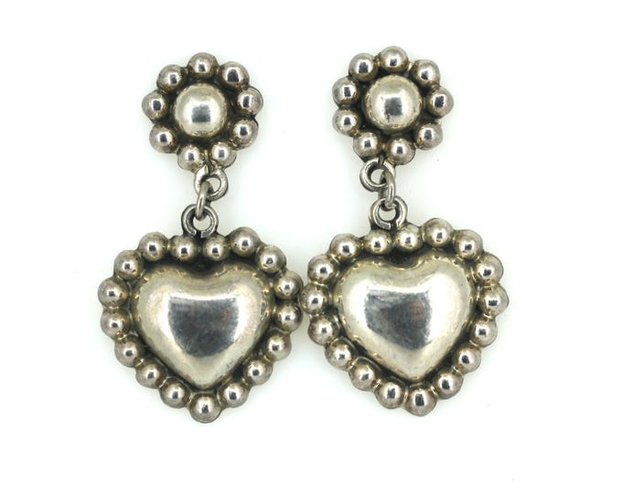 Vintage Sterling Silver Heart Beads Framed Earrings 925 Silver ER 1609