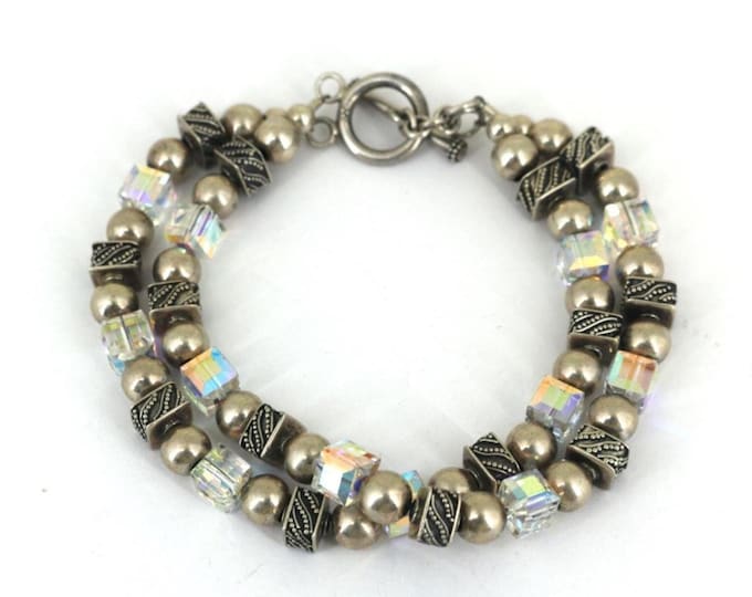 Vintage Multicolor Cube Crystals Bracelet Sterling Silver BR 203