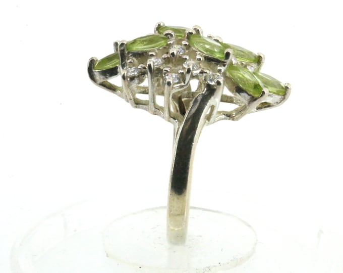 Vintage Size 6.75 Shiny Bright Green Crystals CZ Tree  Design Ring 925 Sterling RG 3036