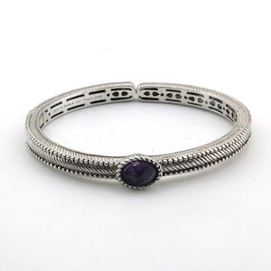 Bracciale rigido vintage Judith Ripka con ametista / argento sterling 925 / BR 1930