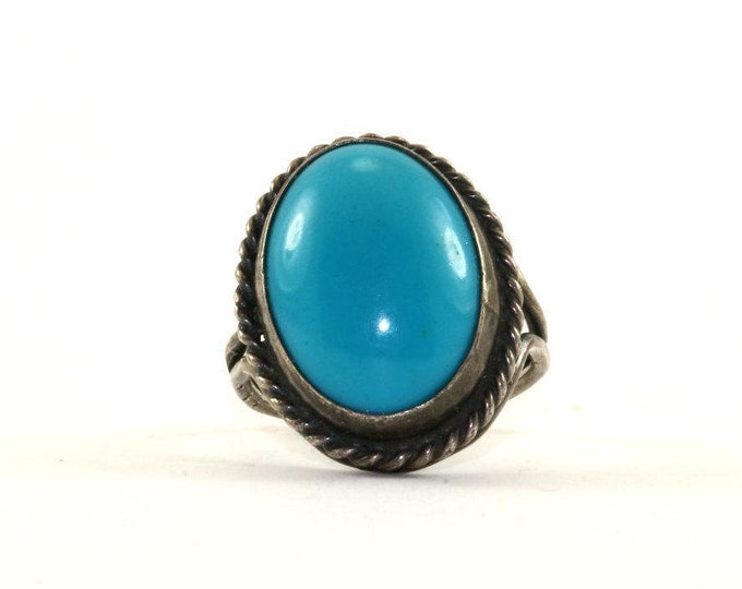Vintage Size 5.25 Blue Stone Cable Frame Ring 925 Sterling Silver Rg 1128