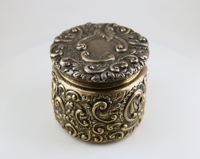 Stunning Antique 1874 Geo C Shreve & Co Leaf Floral Scroll Powder Candy Jewelry Box Silver OT 347